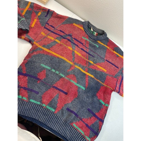 Vintage COLORE Italy Abstract Knit Sweater XL 90s Art Pattern Made in Italy - Picture 9 of 9